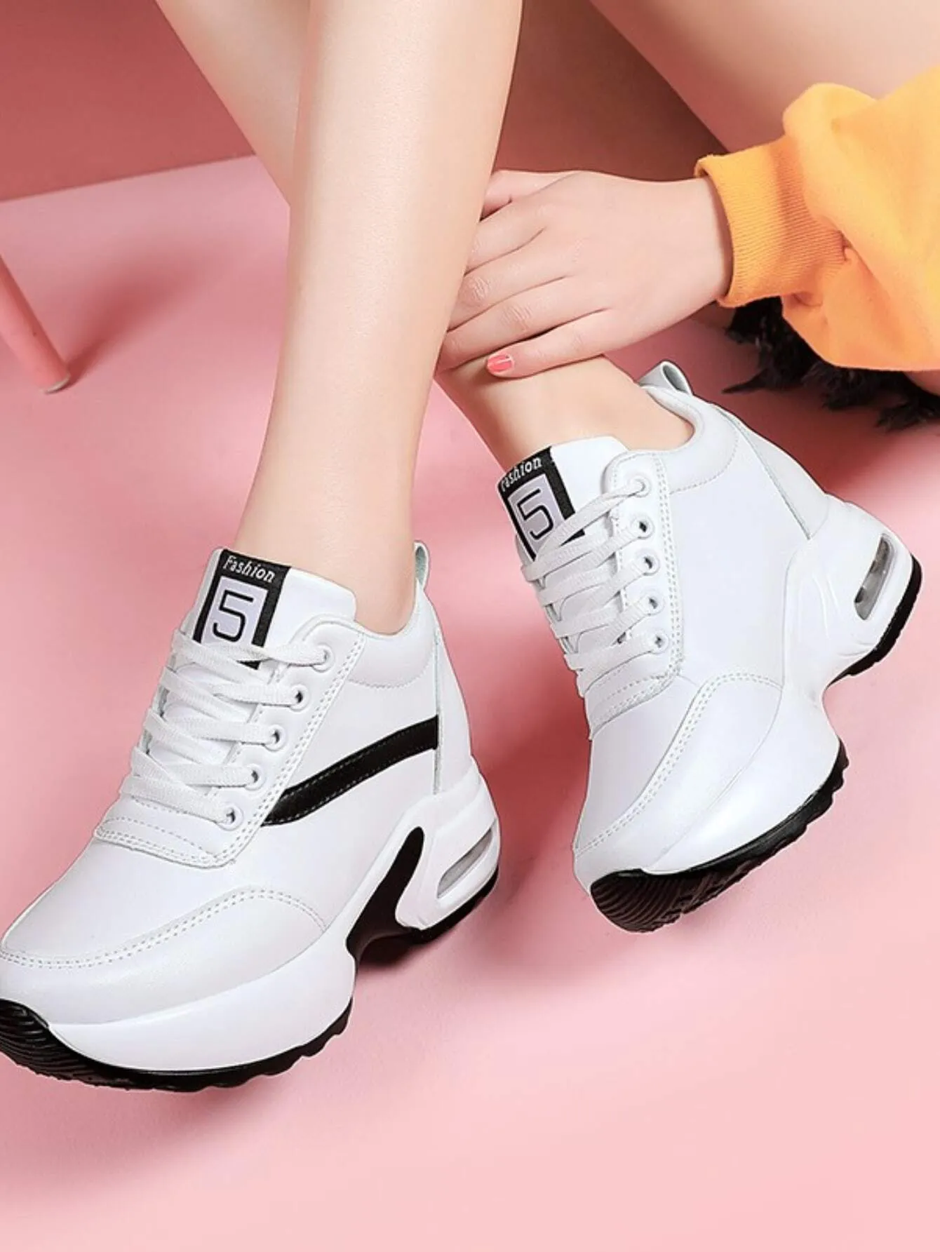 Women's Solid Color Casual Sneakers, Lace Up Inner Heightening Platform Sporty Trainers, Versatile Comfy Low-Top Shoes