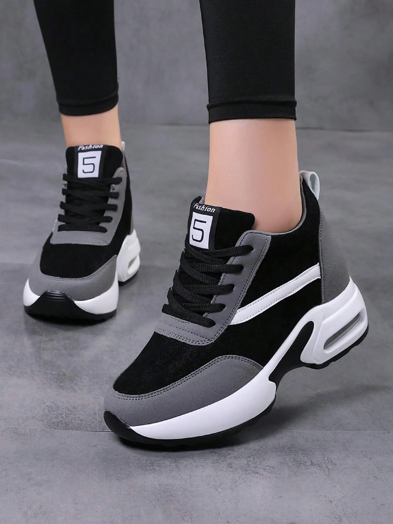 Women's Solid Color Casual Sneakers, Lace Up Inner Heightening Platform Sporty Trainers, Versatile Comfy Low-Top Shoes