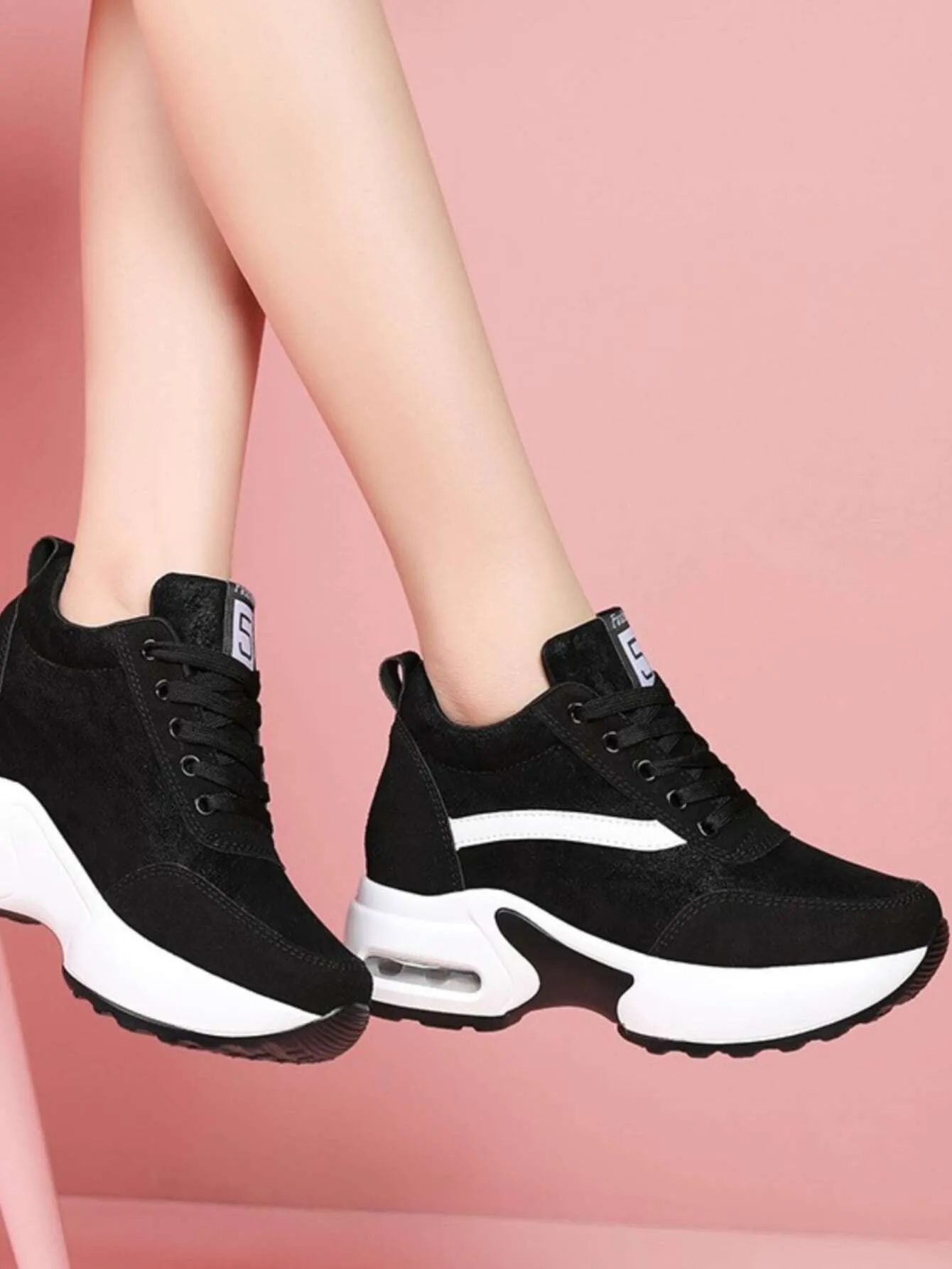 Women's Solid Color Casual Sneakers, Lace Up Inner Heightening Platform Sporty Trainers, Versatile Comfy Low-Top Shoes