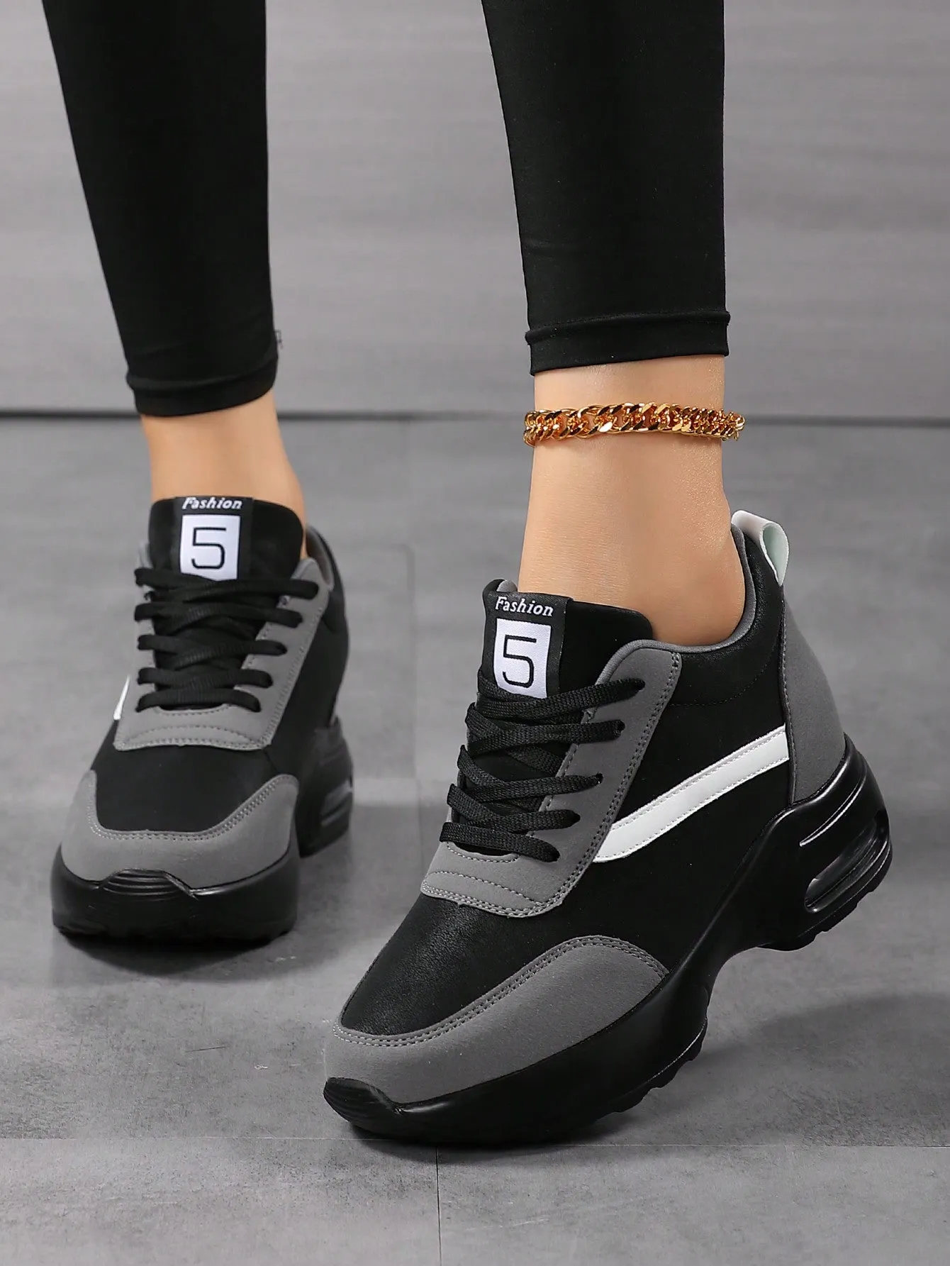 Women's Solid Color Casual Sneakers, Lace Up Inner Heightening Platform Sporty Trainers, Versatile Comfy Low-Top Shoes
