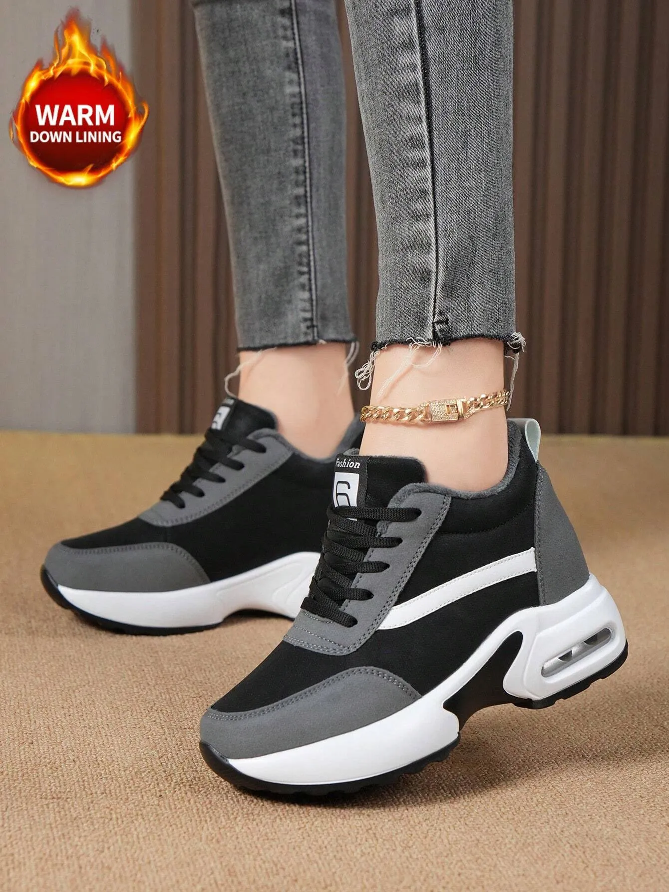 Women's Solid Color Casual Sneakers, Lace Up Inner Heightening Platform Sporty Trainers, Versatile Comfy Low-Top Shoes